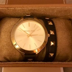 Michael Kors double wrap leather watch big round